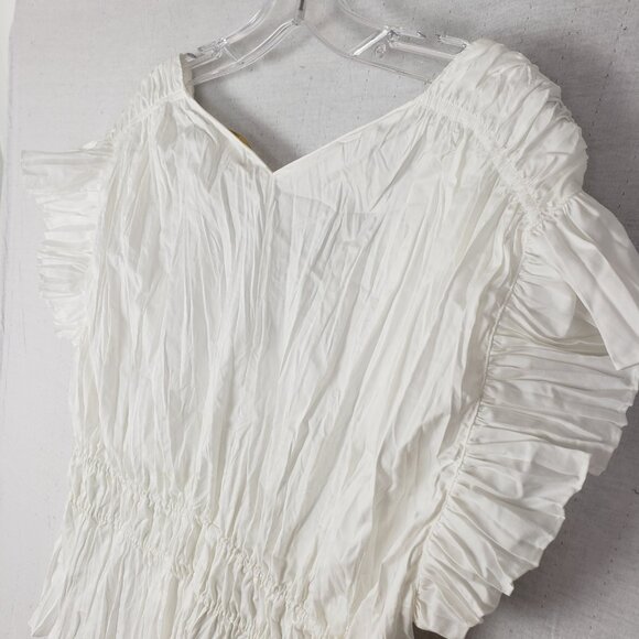 Rebecca Taylor Broomstick Peplum Blouse Flutter Sleeves in Lyria White size 14/L - Picture 8 of 16